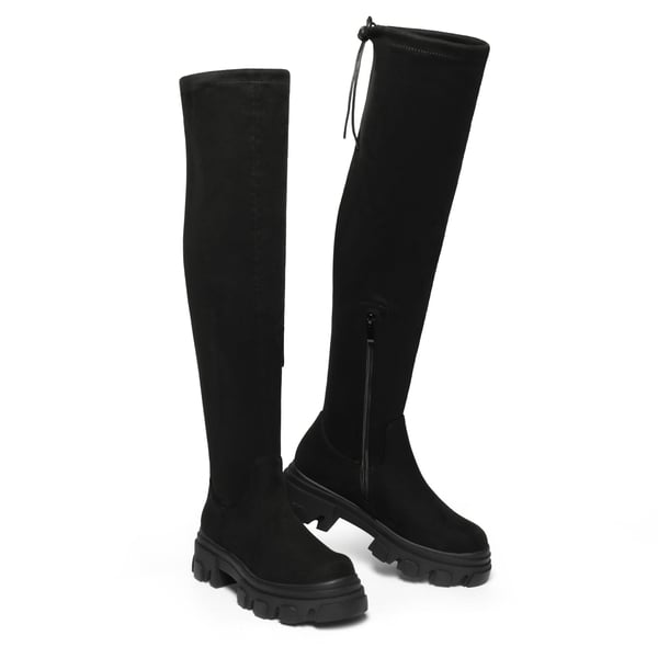 Ikon Stretchy Over The Knee Boots - BLACK SUEDE - 5